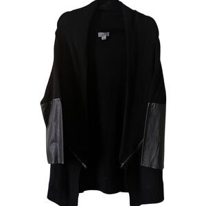 YAIRA Black Cardigan with Faux Leather Sleeves & Zippers Sz XL NEW